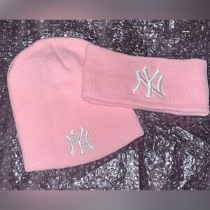 NWOT New York NY Soft Pink Hat & Headband/Ear cover